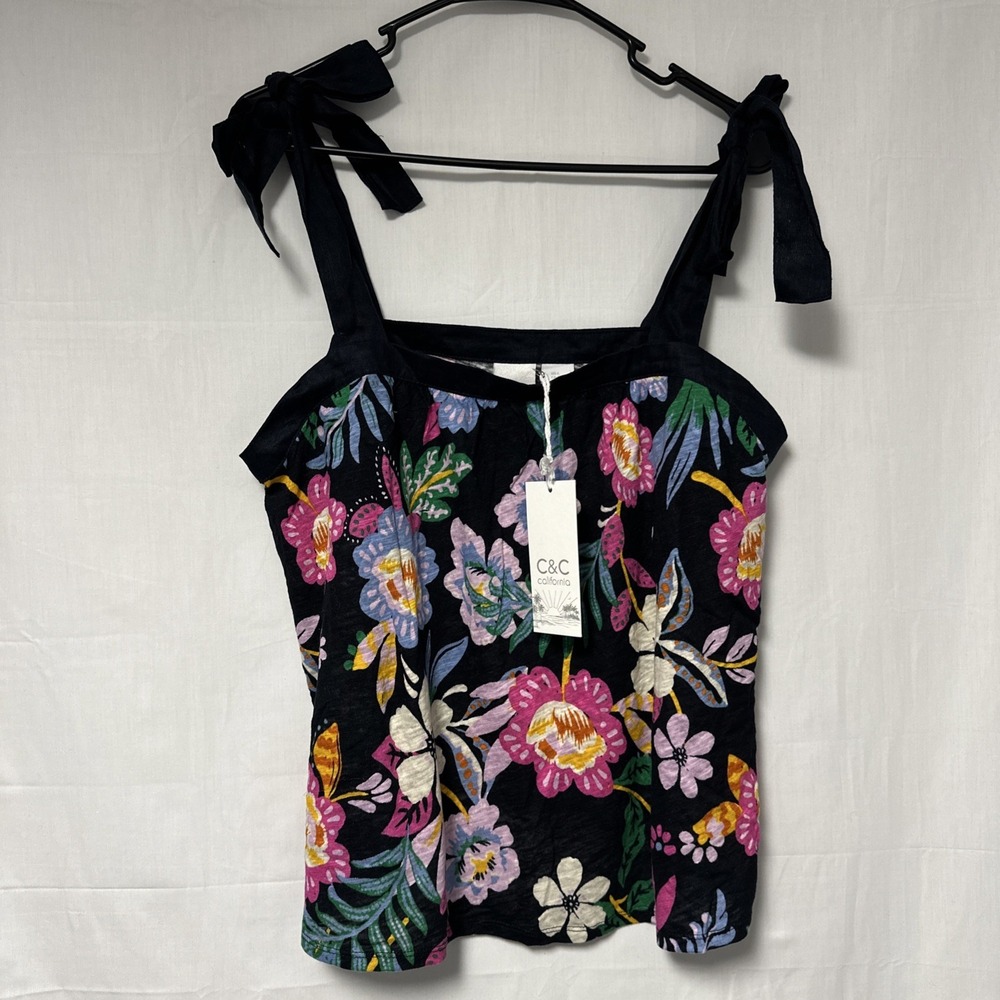 NWT C & C California Women's LG Linen Blend Floral Flowy Light Beach Tank Top